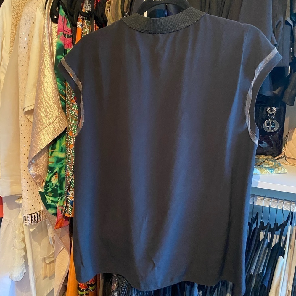 Fendi Silk Black T-shirt with Mesh Sleeve Detail Short Sleeve Shirt - Picture 3 of 5